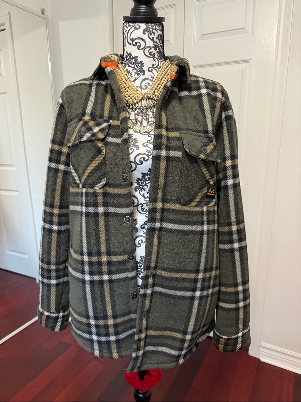 Realtree Olive Plaid Shirt Jacket with Tan and Black Accents